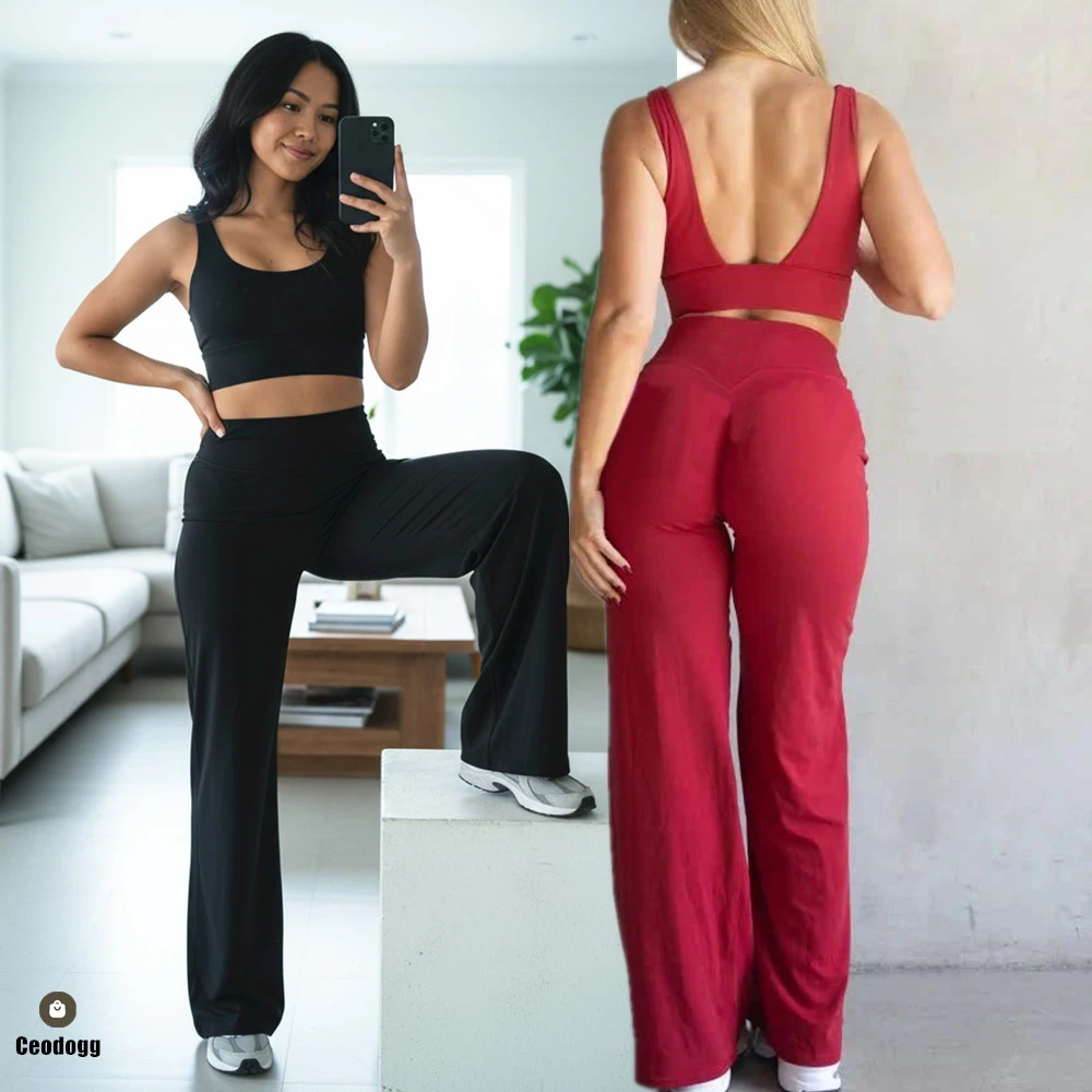 

2PCS Pad Yoga Set Women Yoga Pant Workout Tracksuit Sportswear Gym High Waist Straight Leg Bottoms Fitness Bta Sports Suit XP01