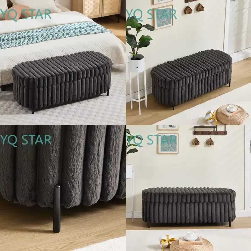 Soft Footstool Storage Box Faux Fur Bedside Stool Foot Rest for Living Room Bedroom Home Decor Accent Furniture