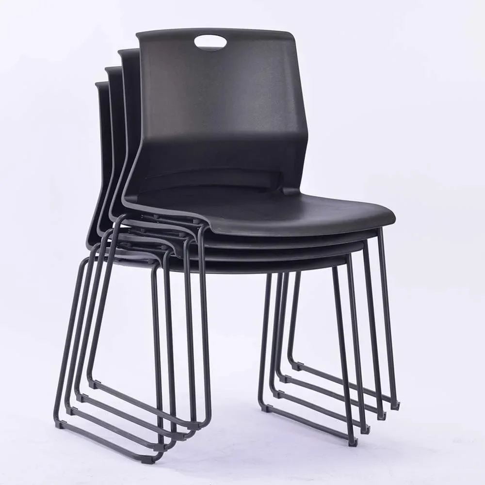 Stacking Chairs, Set of 4, Max Weight 300 Lbs, Stackable Waiting Room Chairs for Classrooms, Black Conference Room Chairs