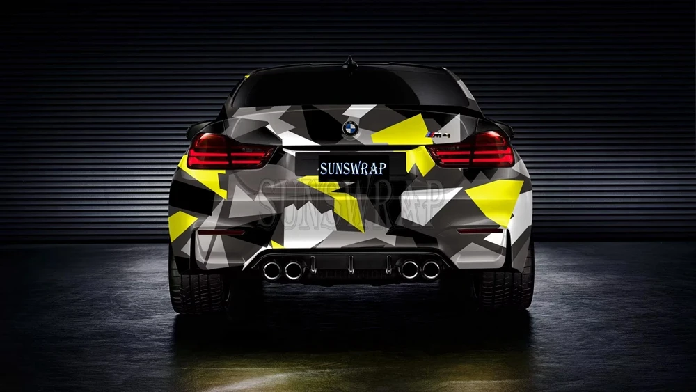 

Современная абстрактная камуфляжная наклейка на автомобиль-черный, желтый, серый, камуфляжная наклейка на автомобиль, самоклеящаяся наклейка для кузова автомобиля (1,52x20 м)