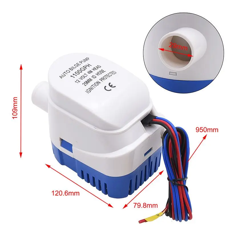 New 12V 1100GPH Bilge Pump Automatic Boat Marine Water Pump Submersible For Yacht Boat Motor Seaplane Houseboat Pump