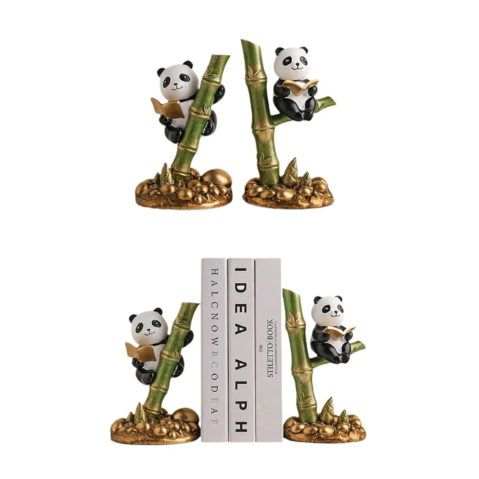 

Panda Statues Bookends Desktop Ornaments for Desk Shelf Home Decoration