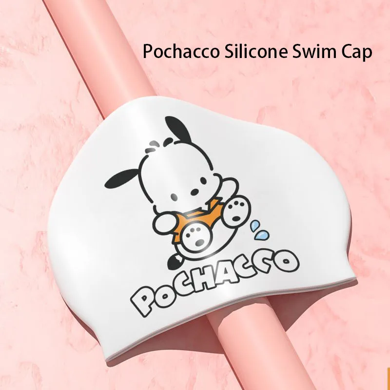 The New Kawaii Sanrio Pochacco Anime Figure Aldult Swim Silica Gel Swimming Cap Earplugs Set Comfortable Portable Life Supplies