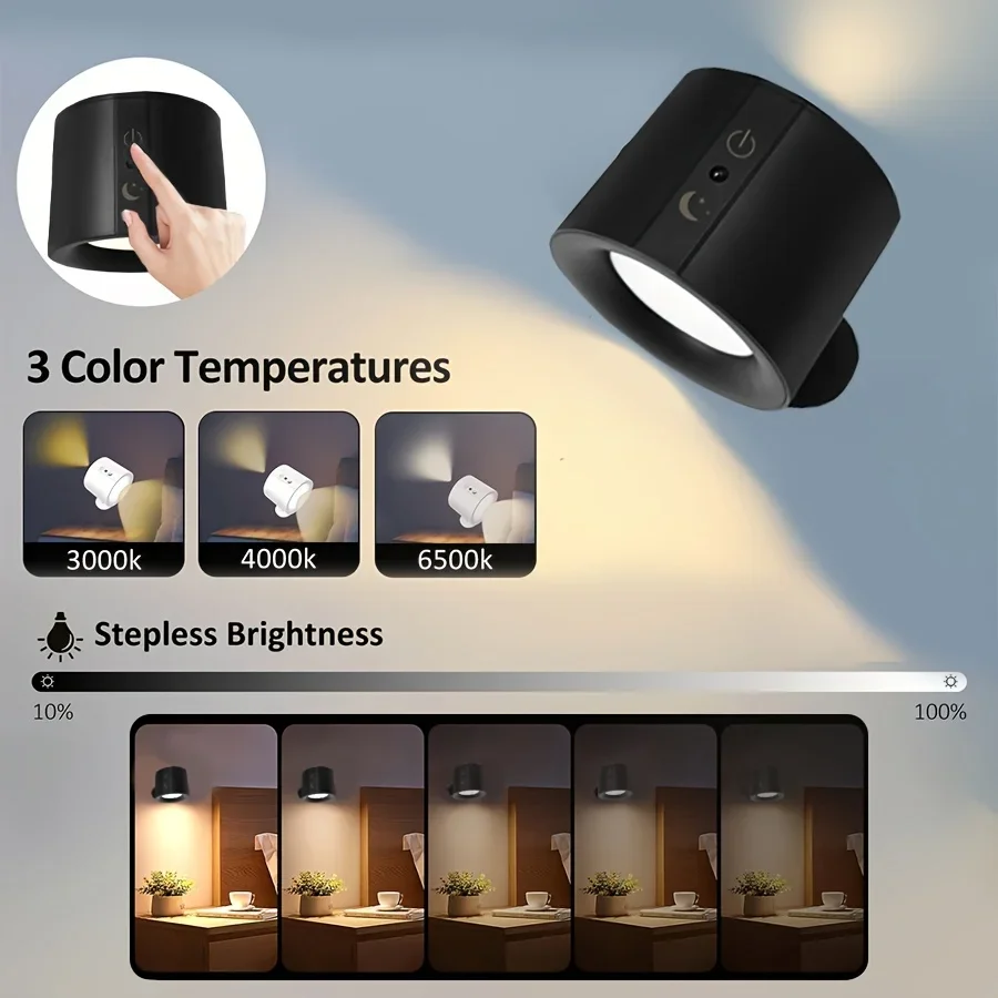 Modern Magnetic LED Wall Lamp Rechargeable 360° Rotation Wireless Remote Control Spotlight For Bedroom Living room decoration