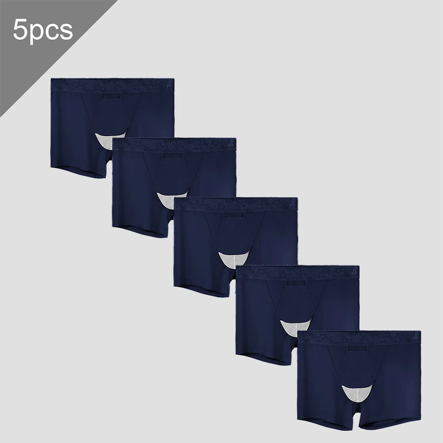

5PCS Spermatic vein underwear, men's ice silk, summer thin style, men's gun-bullet split, curved, flat shorts