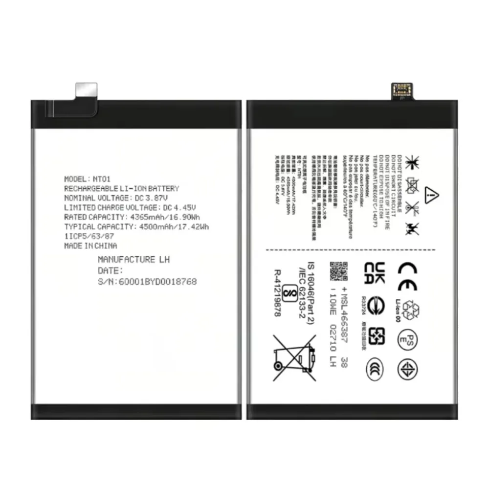 NT01 3.87V 4500mAh Li-ion Replacement Phone Battery for Nothing Phone 1 One NT01 Smartphone High Capacity Spare Battery Pack