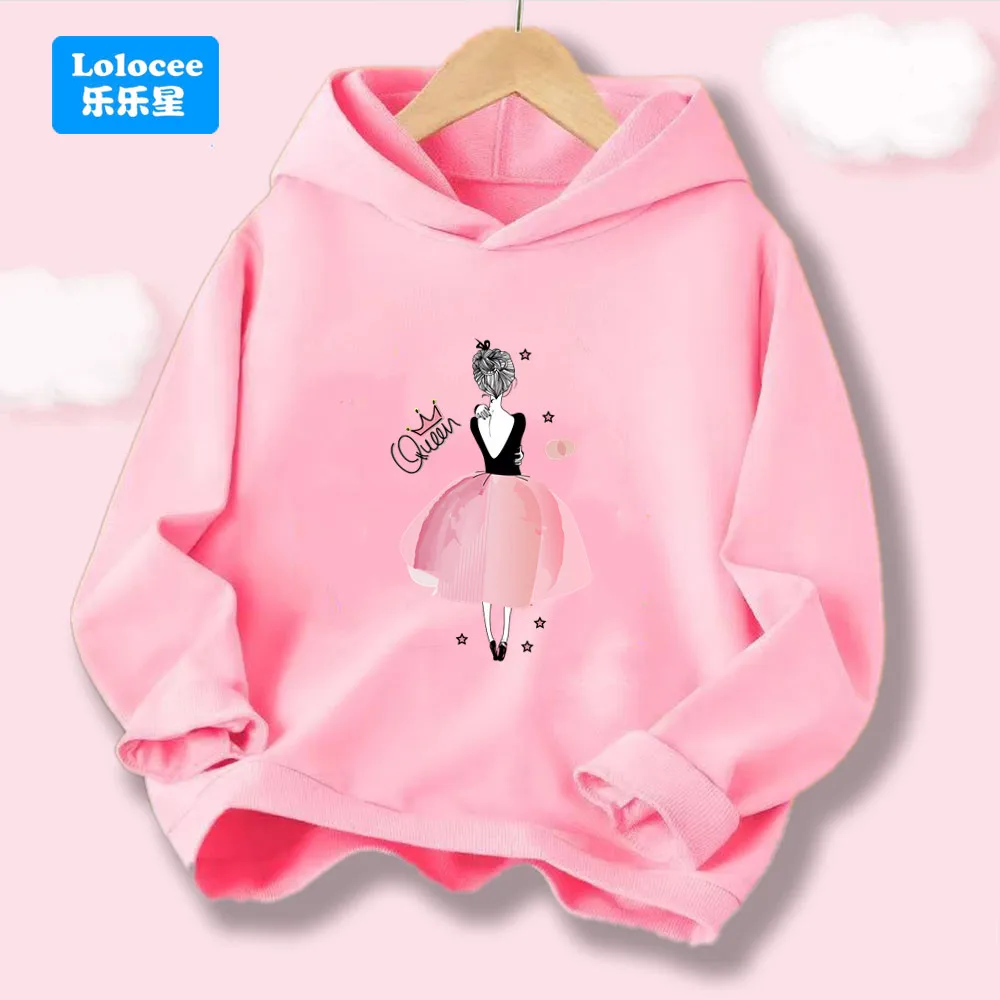 

Lolocee Girls' Spring Autumn Cotton Hoodie, Queen & Elegant Ballet Girl Print Cute Kids' Hooded Sweatshirt NHBL1