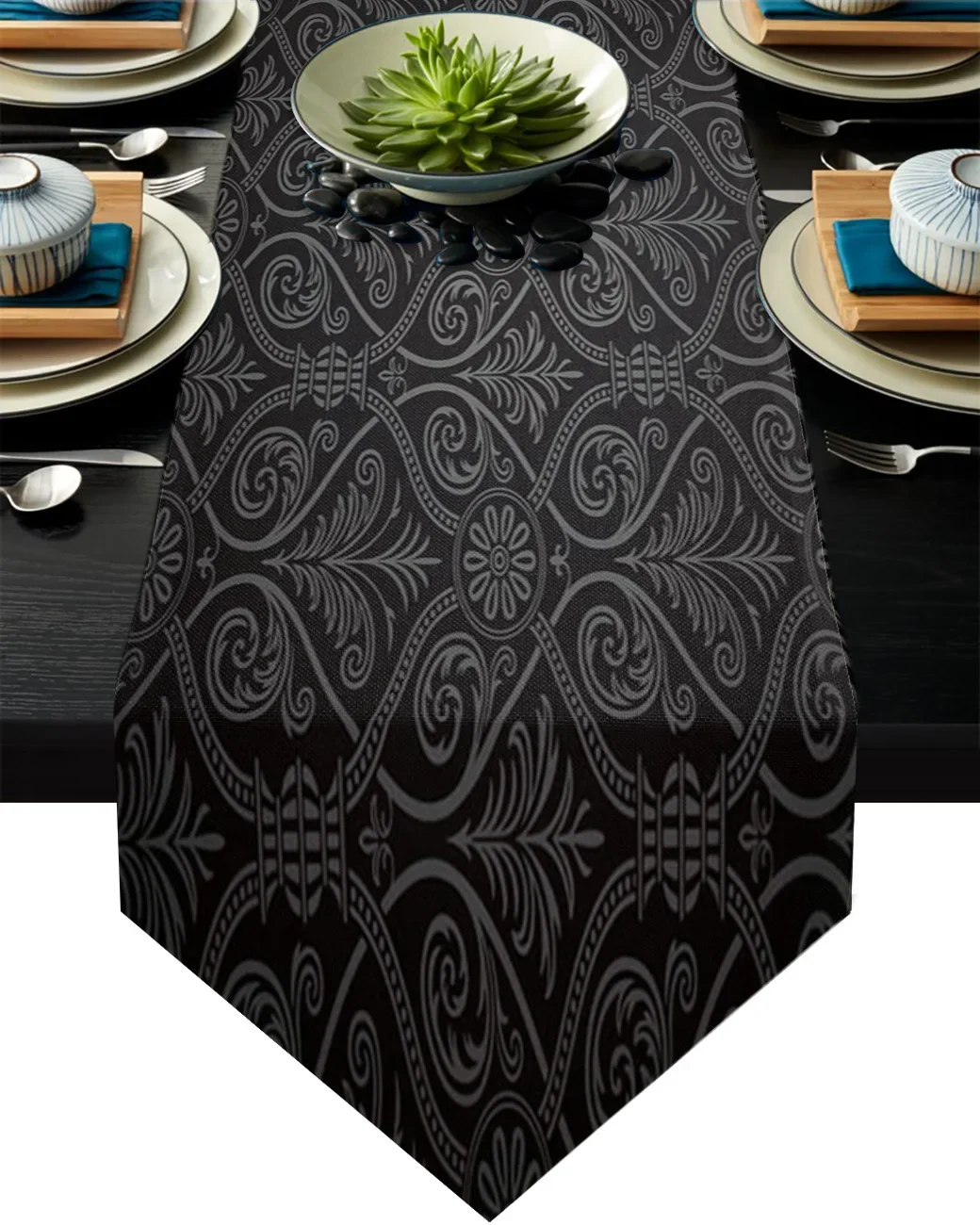 Floral Black Texture Table Runner Country Wedding Decor Cake Tablecloth Placemat Dinning Table Decoration Table Runners