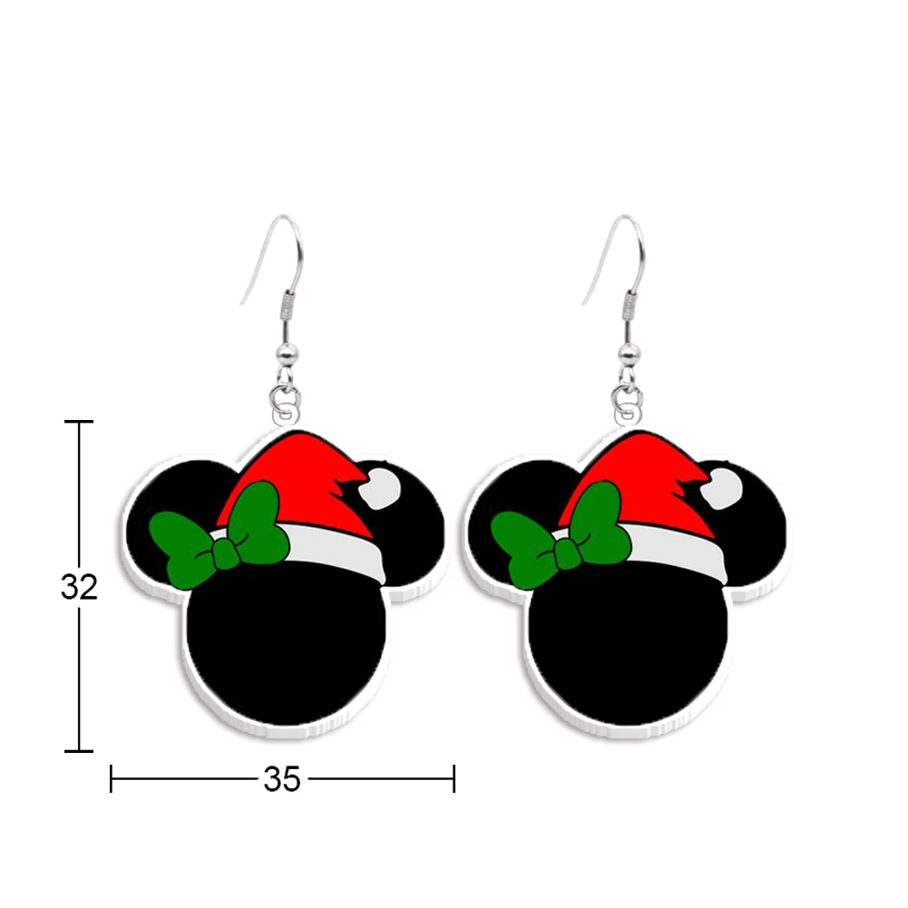 Disney Mickey Cute Earrings Santa Hat Cartoon Figure Christmas Acrylic Pendant Ear Drop Earrings Xmas Jewelry Decoration