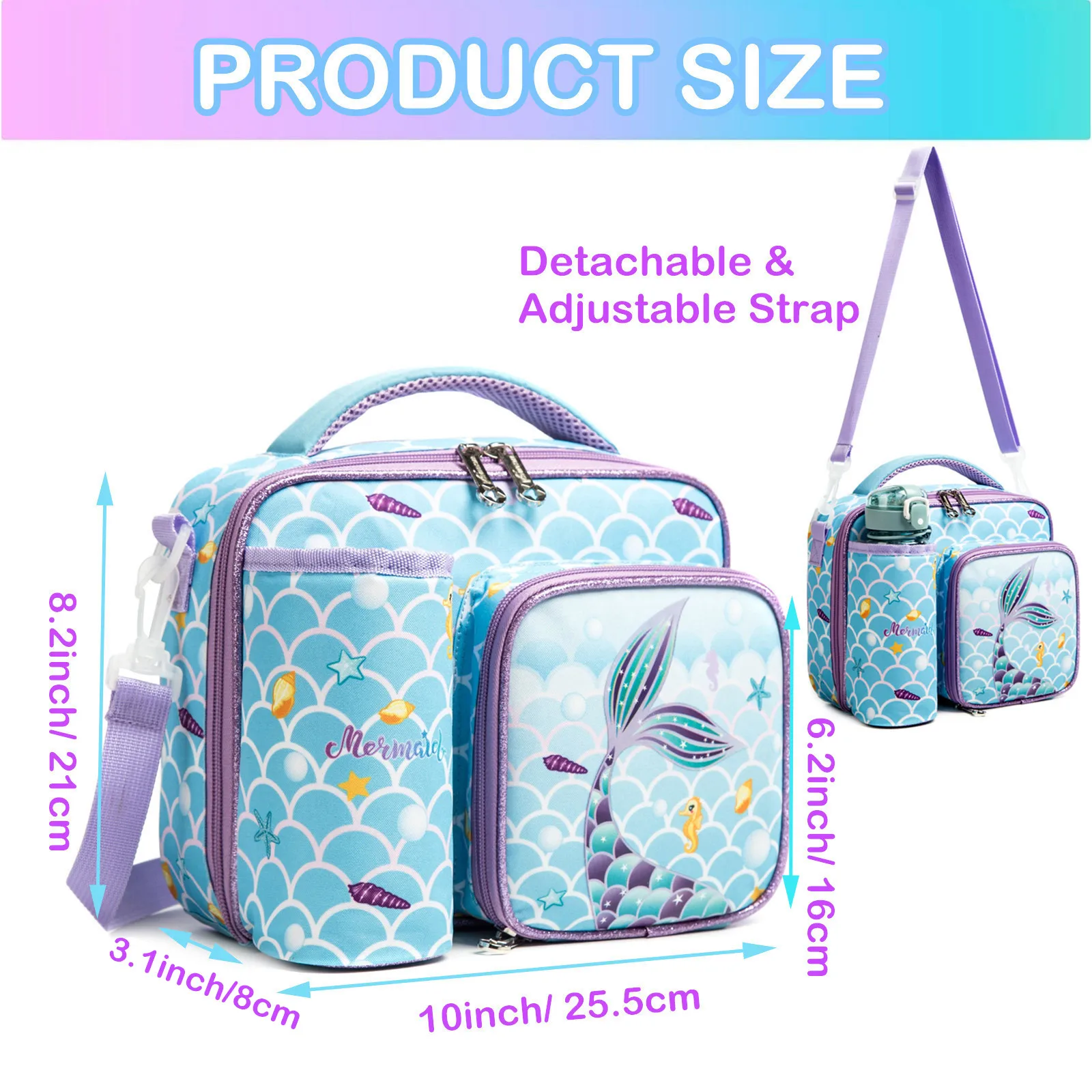 Kids Lunch Tote Bag for Girl Children Insulated Lunch Bag Waterproof Lunch Box with Adjustable Shoulder Strap Durable Handle Bag