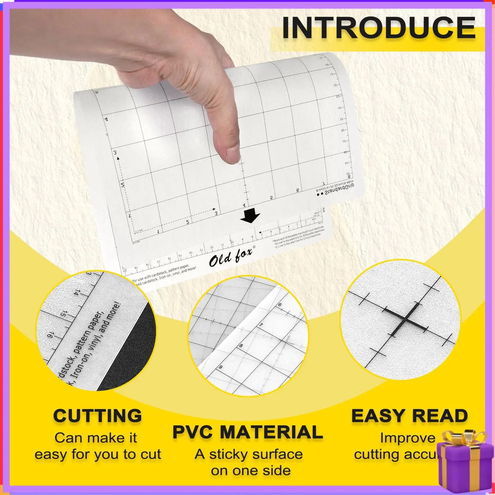 Advanced 3Pcs Replacement Cutting Mat Adhesive Mat With Measuring Grid 8 By 12-Inch For Silhouette Cameo Cricut Explore Plotter