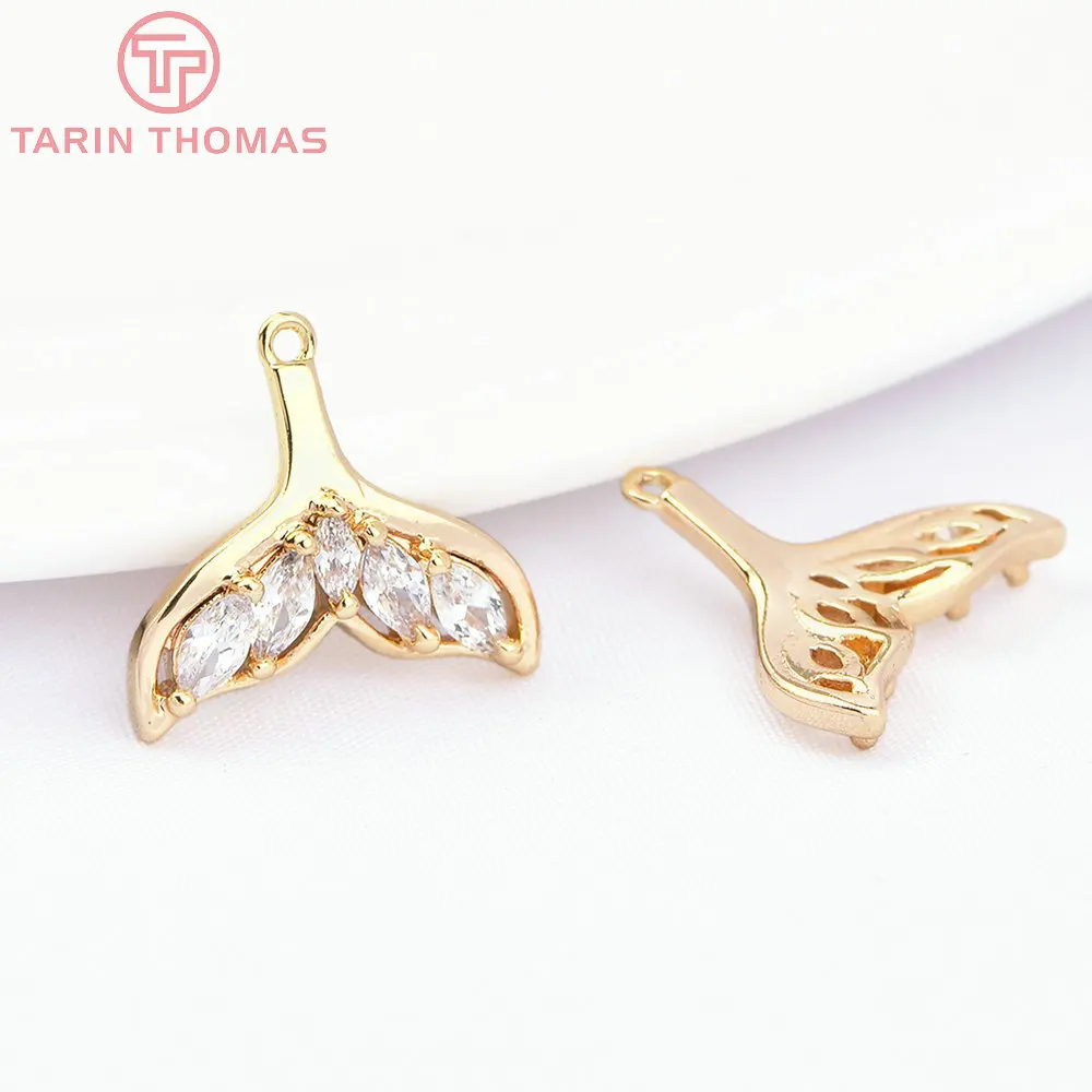 (7555) 4PCS 14x 12,5 MM 24K Gold Farbe Messing mit Zirkon Fisch Schwanz Charms Anhänger Hohe Qualität DIY Schmuck erkenntnisse Zubehör