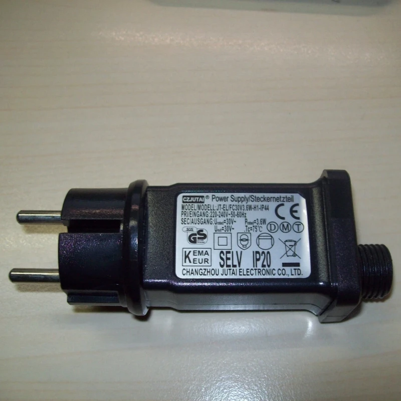 Wtyczka zasilająca US/EU do lampki sznurkowej, adapter wtyczki JT-EL/FC24V3.6W-H1-IP44 24V, 31V z 8 trybami
