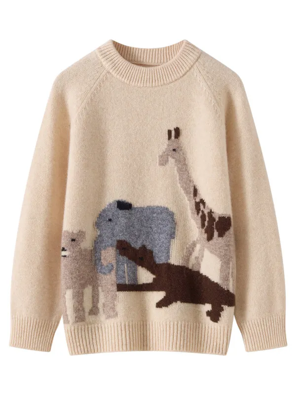 Kids Pullover Sweater Boys Girls Autumn Winter Long Sleeves Animal Pattern Jacquard Knit