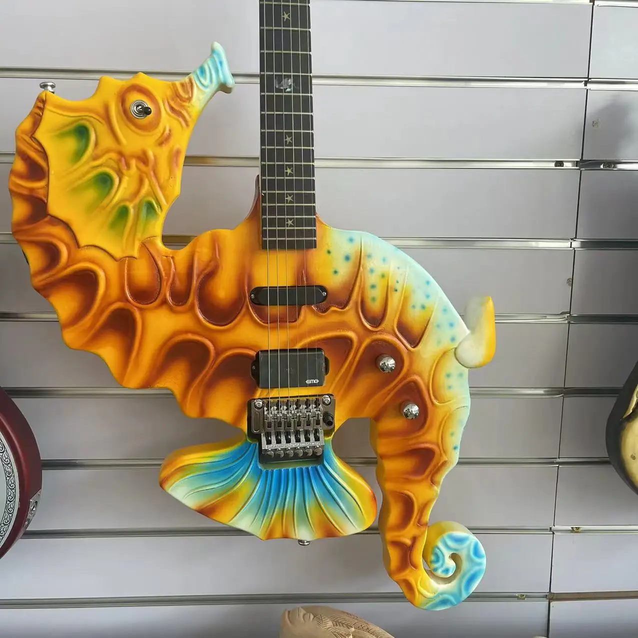 In stock, 6-chord seahorse carved electric guitar, hand drawn body, real shipping pictures, order and ship immediately