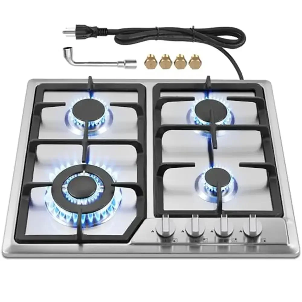 30" Gas Cooktop 4 Burners Propane NG/LPG Dual Fuel Kitchen Stove Built-in Countertop RVs 110V Pulse Ignition Stainless Steel