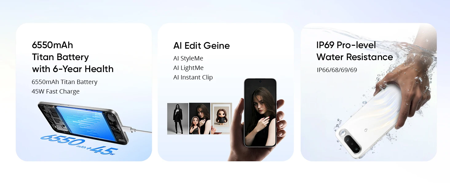 realme 16 5G Smartphone 45 W Fast charging Straight screen AMOLED 50MP 6550mAh Fast Charge Ip69