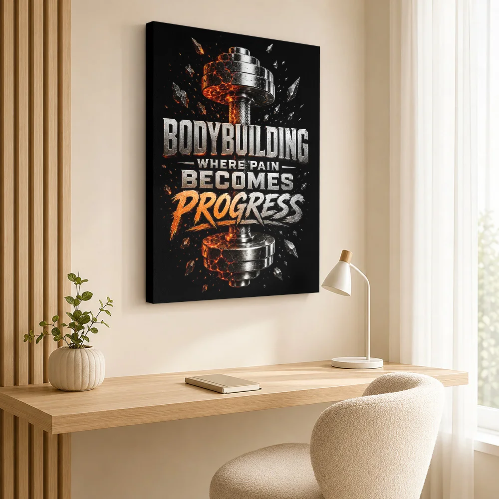 Bodybuilding Where Pain Becomes Progress Gym Motivation Framed Canvas Poster Personalized Photo Text Wall Art for Office Decor