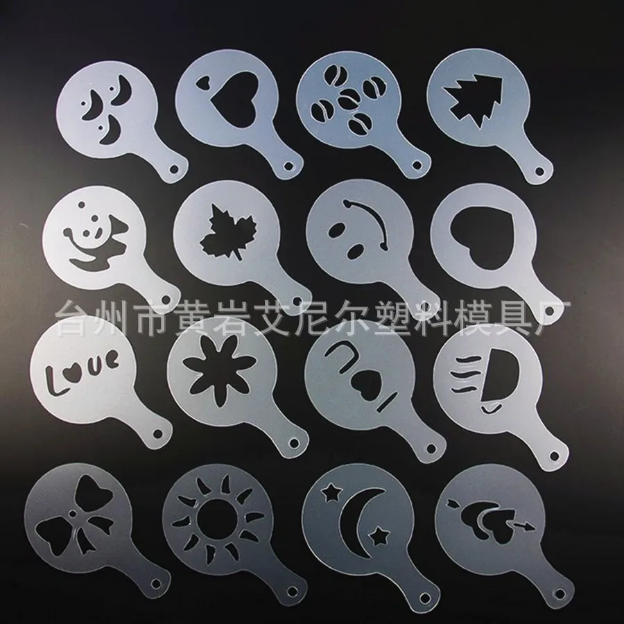 16 PCS Plastic drawing mold fancy coffee printing model thickened coffee foam spray template 16 sets