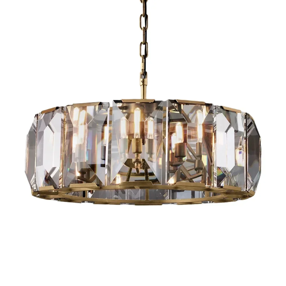 

Retro all-copper crystal chandelier villa model room hotel high-end pure copper living room chandelier