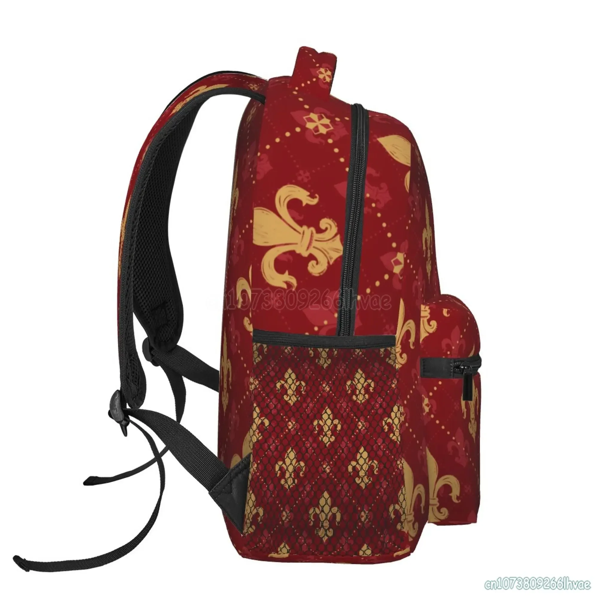 حقيبة ظهر Fleur De Lis باللون الذهبي والبني الملكي للجنسين، حقيبة سفر كاجوال للكمبيوتر المحمول، حقائب مدرسية للأولاد والبنات