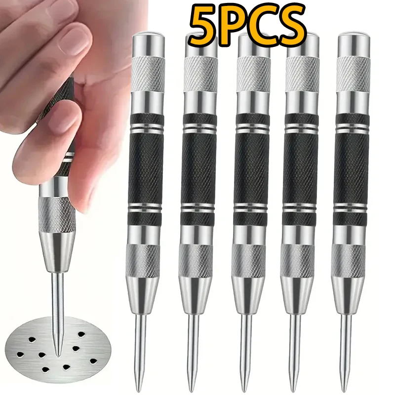 

1/5pcs Heavy Duty Automatic Center Punch,Adjustable Spring Impact Hole Marker Scriber for Metal, Plastic, Wood - Precision Tool
