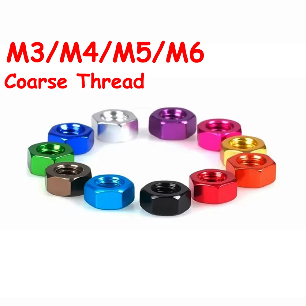 

Yiqianyuan 10Pcs Hexagon Lock Nuts, Aluminum Alloy, Multicolor Hex Nuts, M3, M4, M5, M6, 11Colors, Fit for FPV RC Car, DIN934