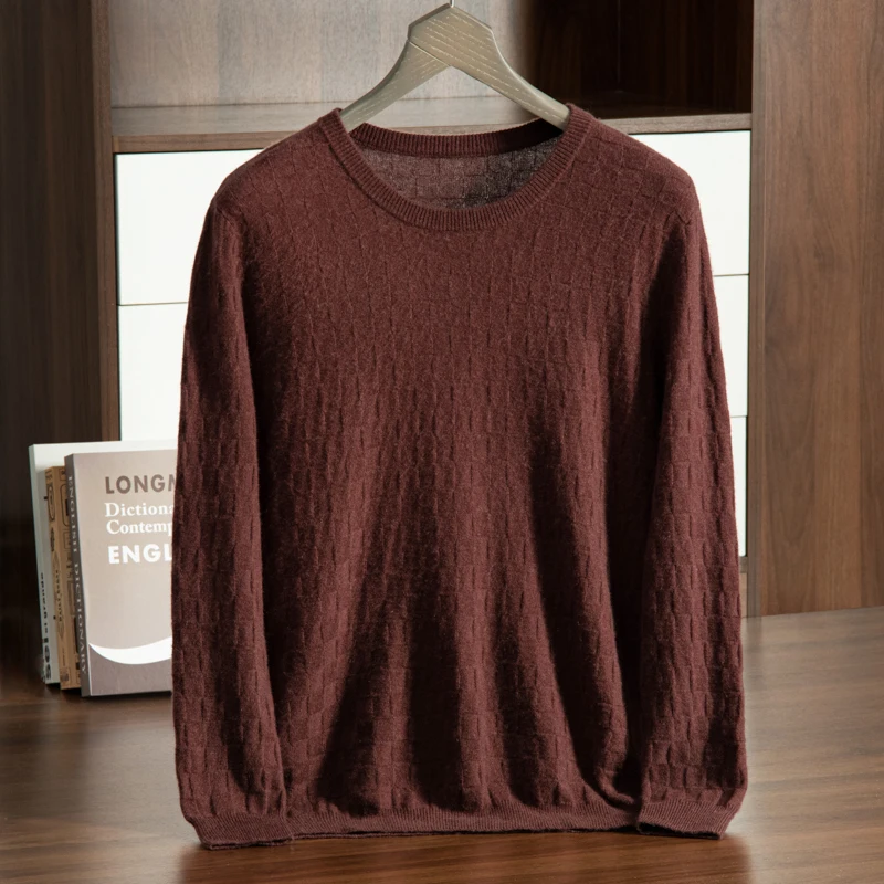 

Autumn and Winter New Collection (100% Cashmere) Men's Square Versatile Outerwear Round Neck Solid Color Casual Sweater for Men