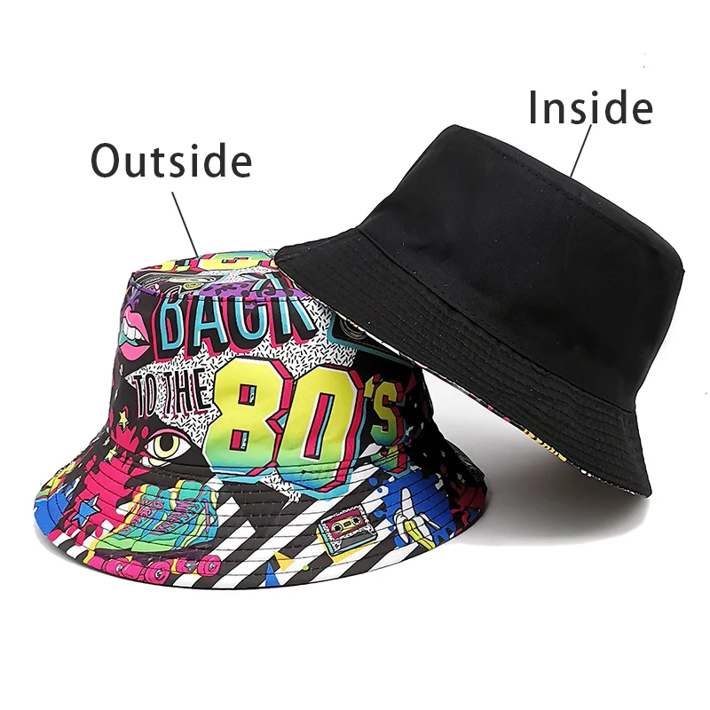 Bocca Cartoon Bucket Hat Vintage Style Fisherman Hats Printing Panama Cap Double Sides 80 90s Outdoor Summer Sunshade New Style