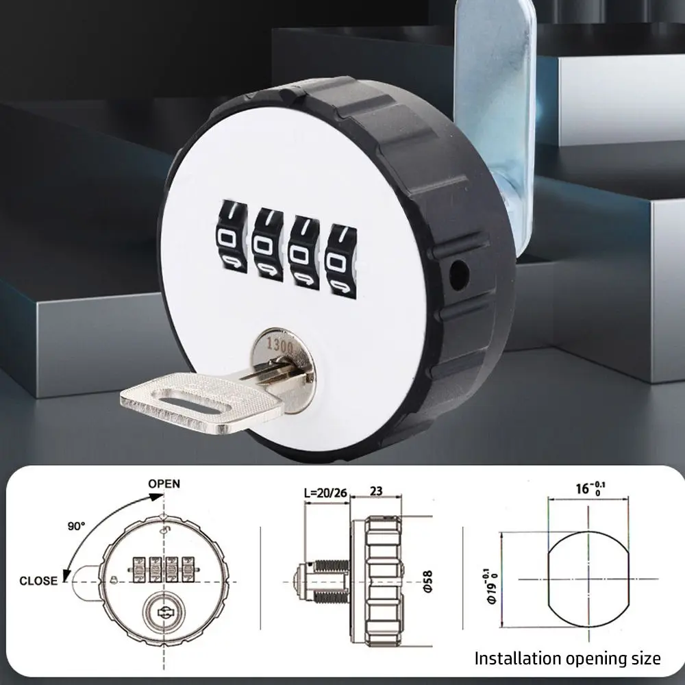 

Combination Cabinet Cam Lock 4 Digital Round Padlock with Key Drawer Door Gym School Locker with Key Reset Security