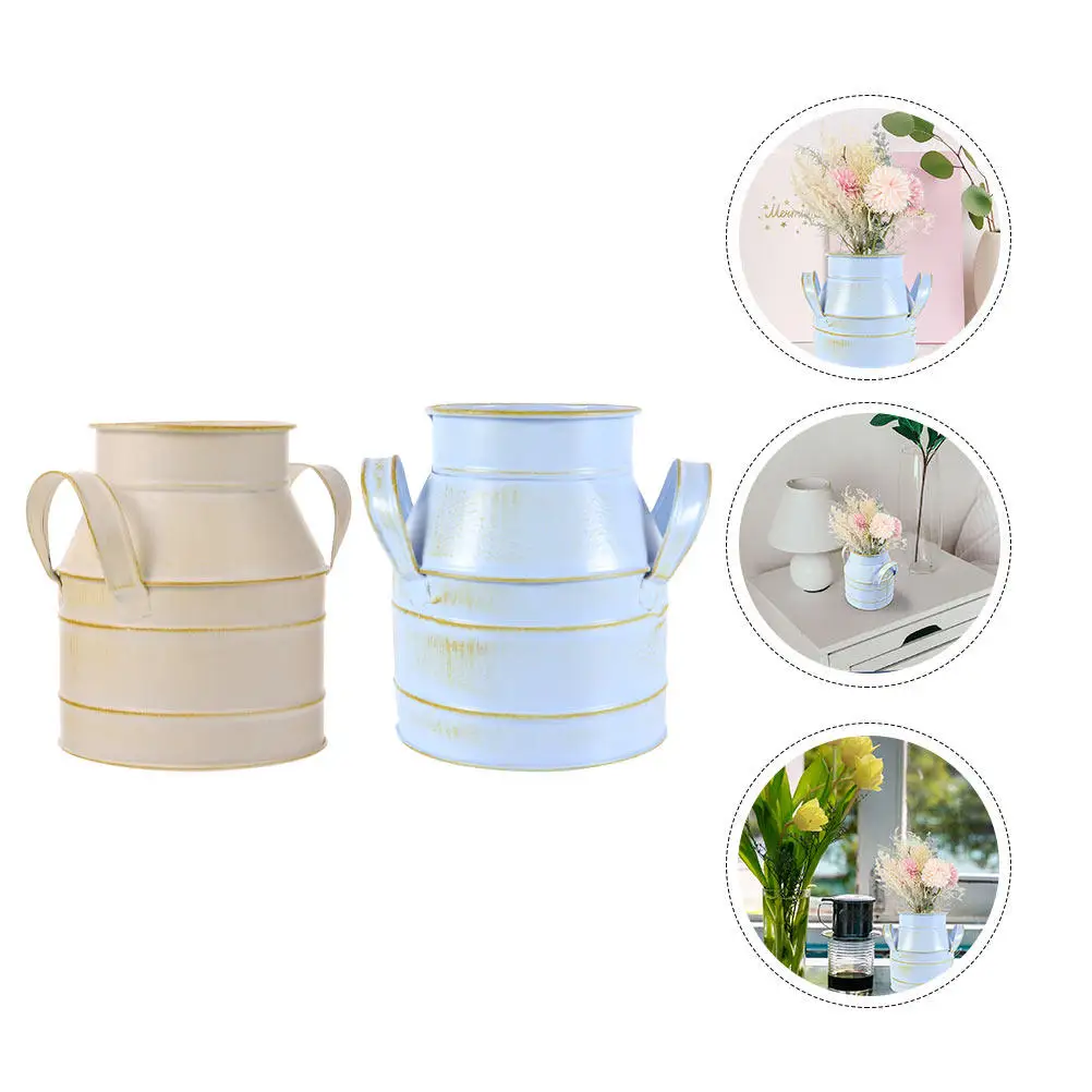 

Набор из 2 винтажных металлических кашпо с двойными ручками для декора дома, для сухоцветов, настольные