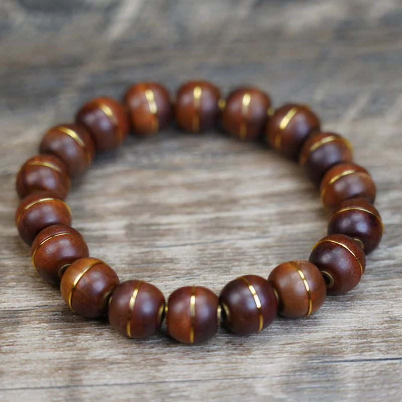 Lightning-striken jujube wood burger-shaped Buddhist prayer beads bracelet, Taoist traditional-style wooden craft