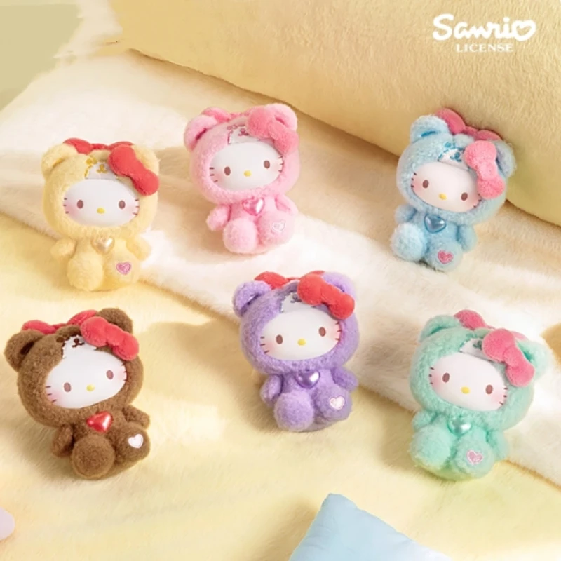 

Серия пижам Hello Kitty Teddy, виниловая плюшевая слепая коробка, модная игрушка, милый рюкзак, подвеска, украшение, брелок, загадочная коробка, подарок