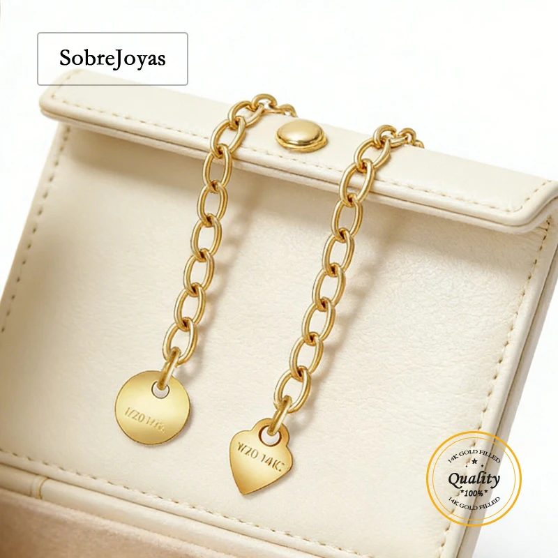 

Цепочка-удлинитель из позолоченного золота 14K с круглым диском-сердечком для браслетов, шармов, изготовления ювелирных изделий, оптовая продажа