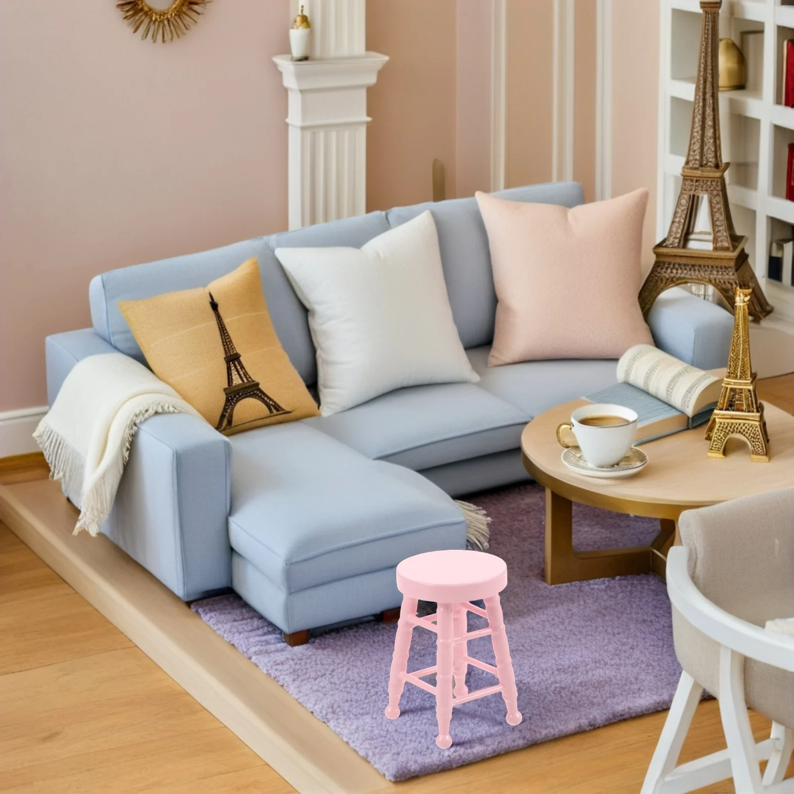 1:12 スケール木製スツールセットリアルなドールハウス家具天然ログ仕上げクラフト装飾マイクロシーン用