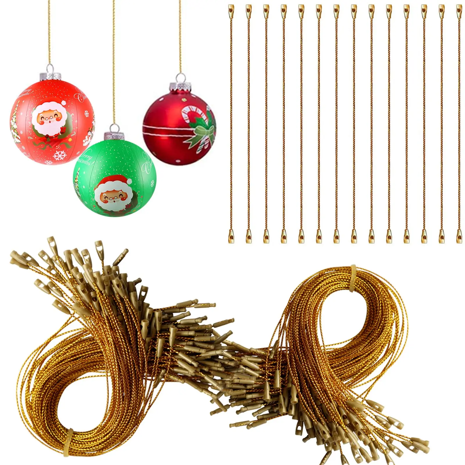 100Pcs/Set Christmas Ornaments Hanger String Ornament Ropes With Snaps Locking Fasteners Xmas Ornament Hanging Decor