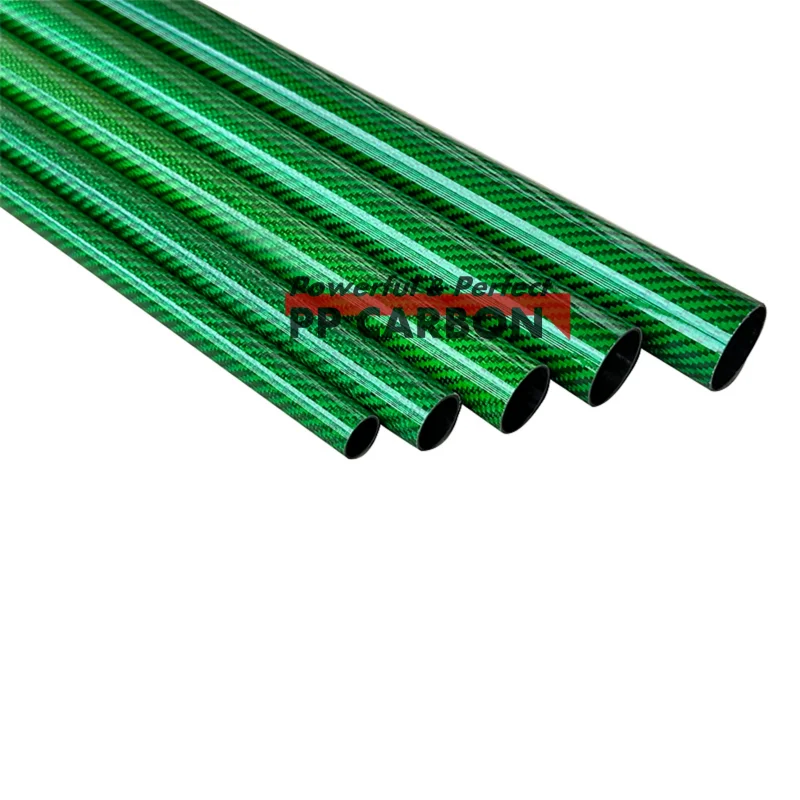 GREEN ALL SIZE 6-30mm 500MM 2PCS Colorful Carbon Fiber Tube Glossy Twill Clear Finishing 3K Carbon Pipe for DIY Drone Industry