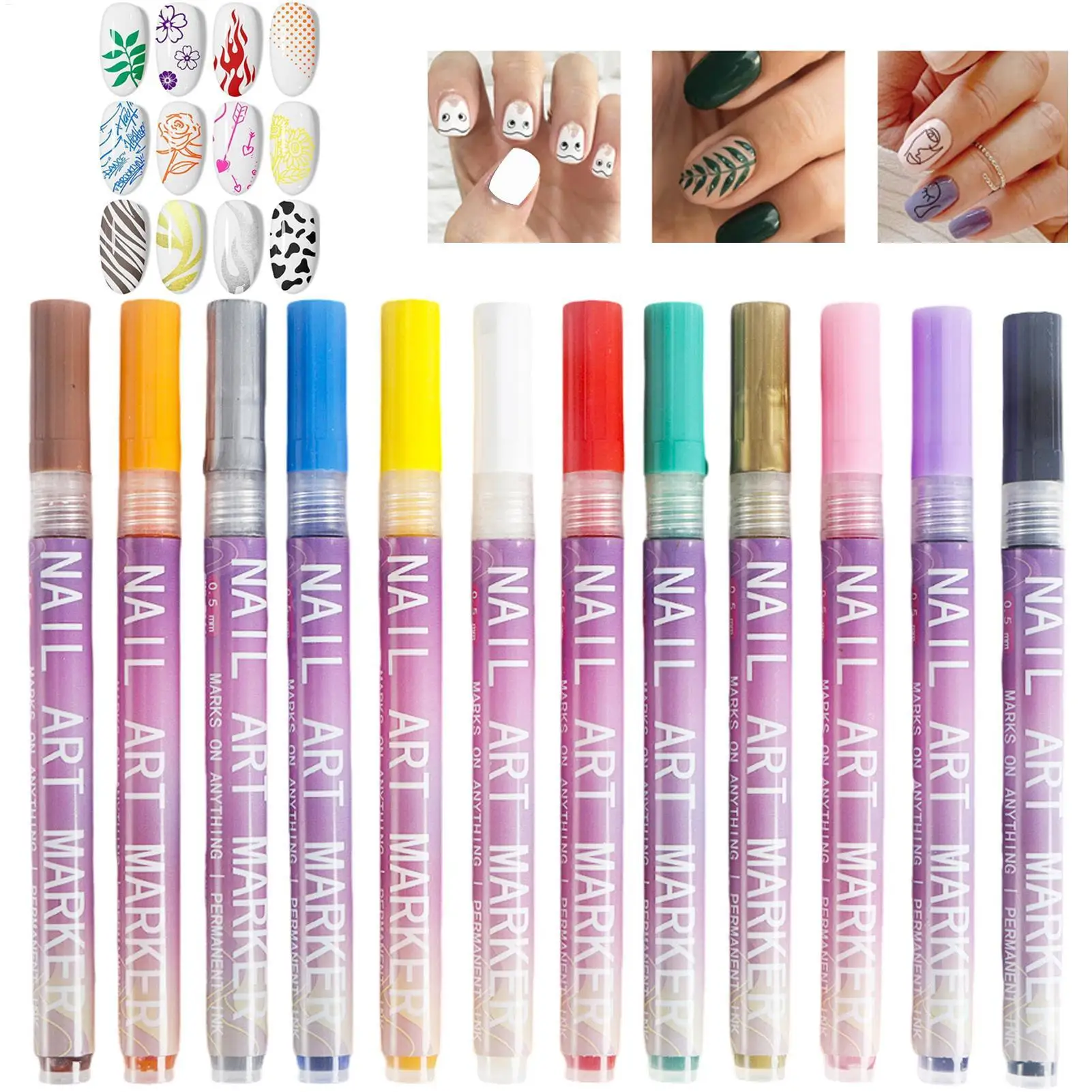 네일 마커 12색 빠른 건조 매니큐어 아트 페인팅 키트 미세 팁 그래피티 도팅 네일 드로잉 아크릴 펜 여성 소녀용