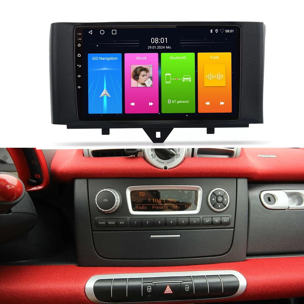 Android 9-inch car radio with  Wireless carplay PIP GPS Navigation for Smart Fortwo Cabrio 451 2009/11-2012/12  A4517470187