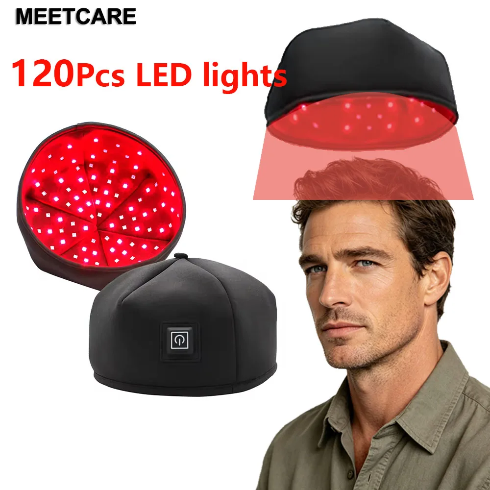

Шапка для роста волос с LED-подсветкой, 120 светодиодов, 660 нм, 830 нм, 3D-терапия красным светом и ближним инфракрасным излучением, 3 режима, устройство для восстановления роста волос и расслабления кожи головы