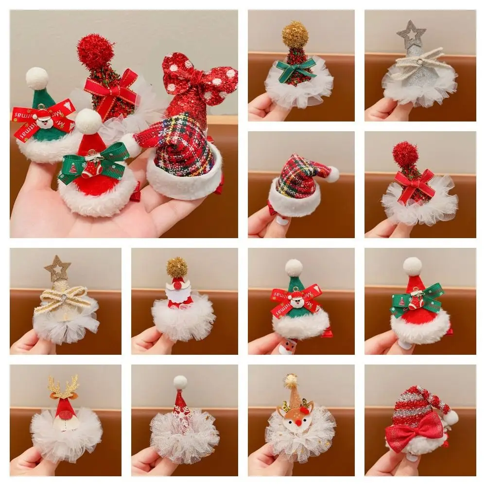 Christmas Hat Hair Clips Children\'s Cute Sequin Bowknot Red Christmas Antler Hairpins Christmas Party Costume Hair Accessories