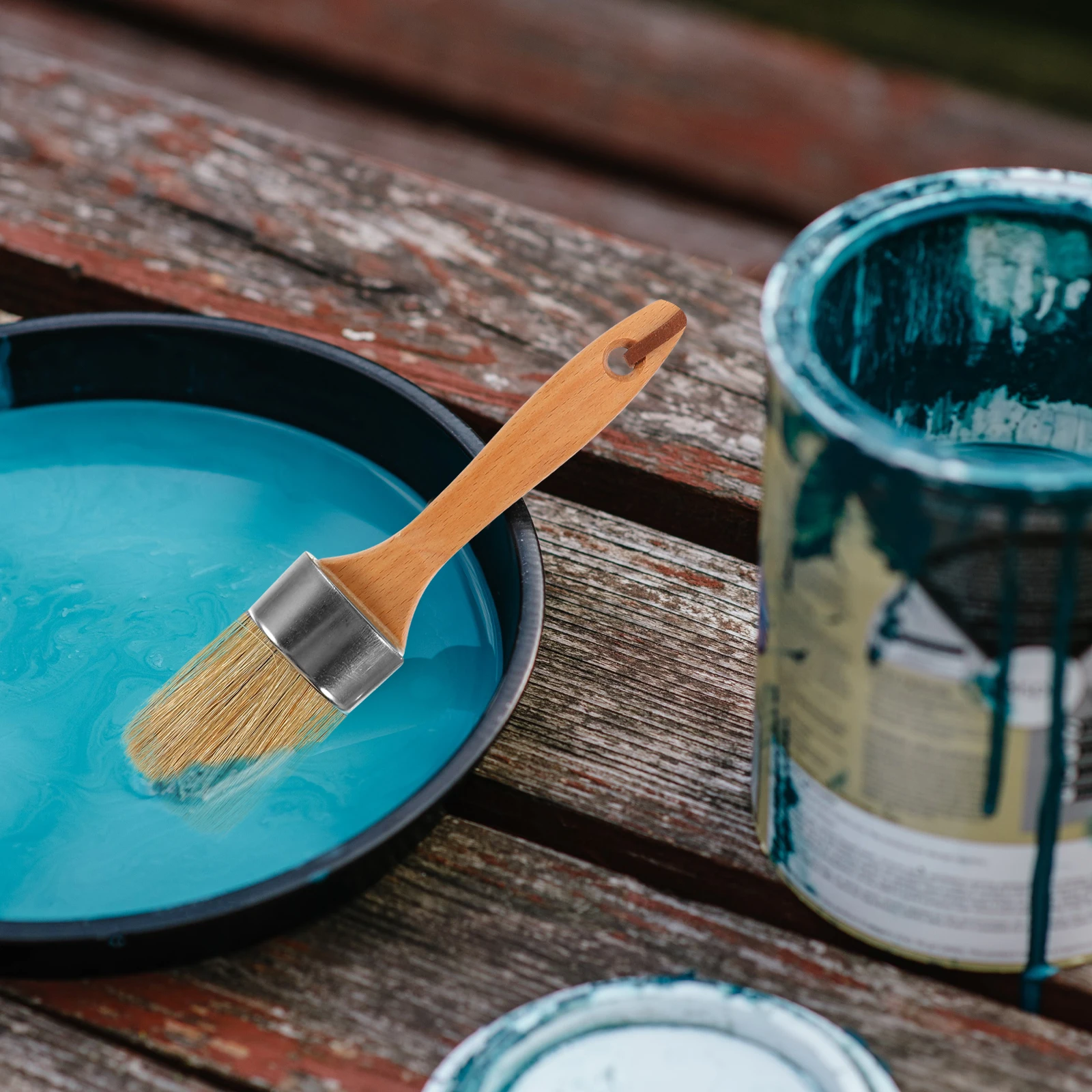 

2Pcs Tightly Packed Bristles Wood Handle Paint Brushes Easy Clean for Furniture Wall Deck Painting DIY Paint Brush