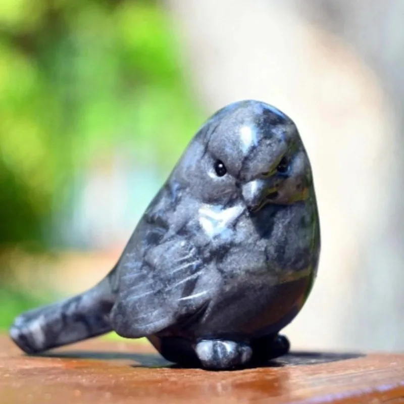 Natural Black line stone Bird ornament，Crystal bird carved，Crystal Bird decor，Hand-carved bird，Halloween &Christmas Day Gift