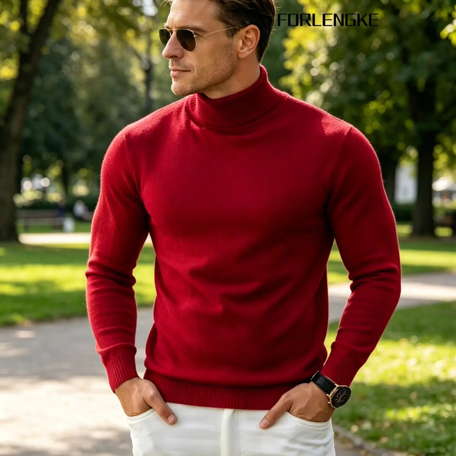FORLENGKE Herren Business Casual Rollkragenpullover, Weicher Warmer Hautfreundlicher Langarm-Pullover für Herbst Winter Büro Alltag – Detail 1