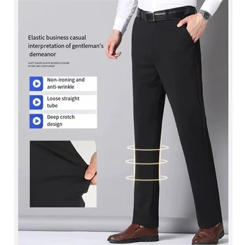 29-42 Men's Summer Thin Fashion Business Casual Suit Pants Long Pants Men's Elastic Straight Sleeve Formal Pants Plus Size 28-40 3