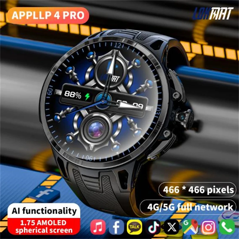 

Новые умные часы LOKMAT APPLLP 4 Pro 4G для мужчин 1,75-дюймовый AMOLED-экран 3 ГБ 32 ГБ Google Play Game Водонепроницаемые умные часы Android 11.0