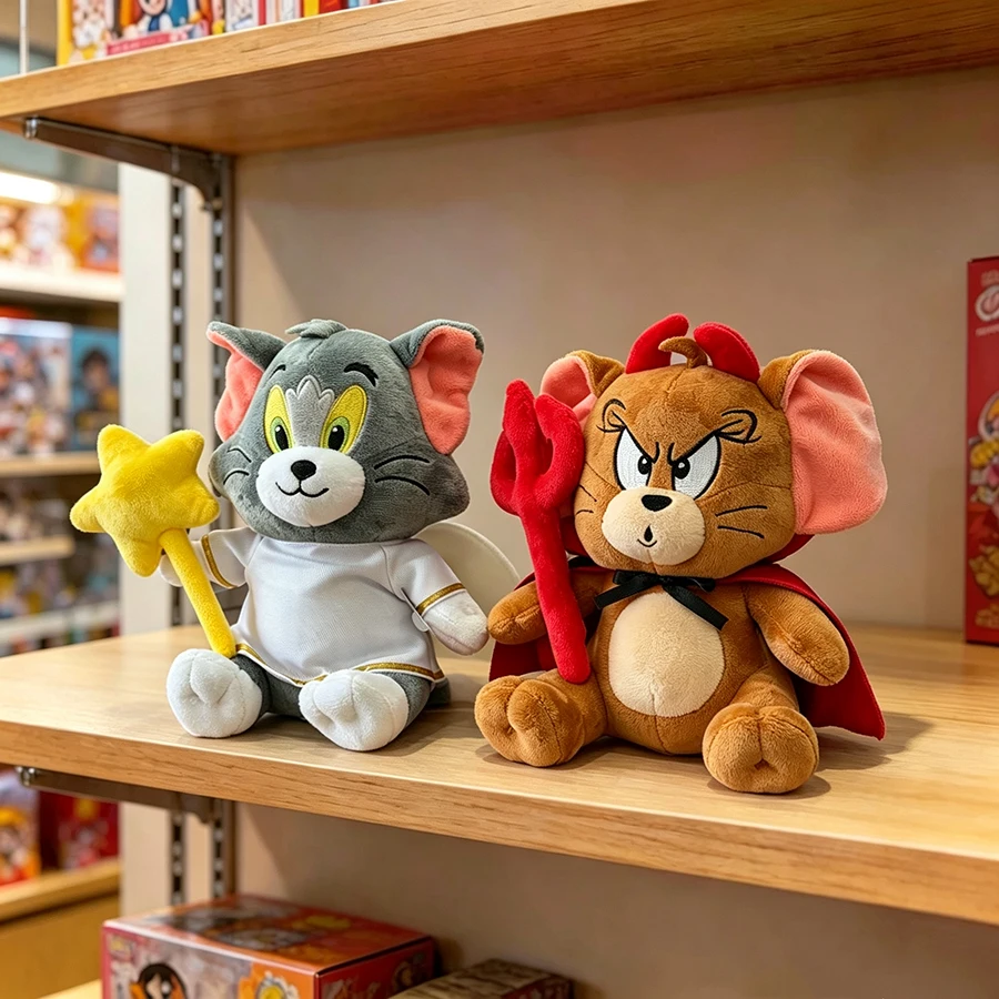 Tom and Jerry Angel Devil Plush Doll Couple Soft Stuffed Toys for Kids Collectible Decor Gifts Birthday Halloween Day