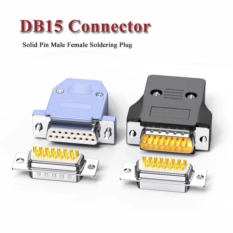 Conector de soldadura DB15 de grado Industrial, 2 filas, 15 pines, enchufe de cabeza macho hembra, conector de puerto serie de puerto paralelo de Pin sólido CC