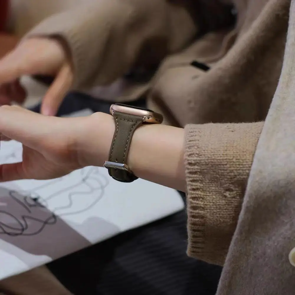 

Leather loop For Apple Watch band women brown Series Ultra 11/10/9/8/7/6 38mm 40mm 41mm 42mm 44mm 45mm 46mm Strap