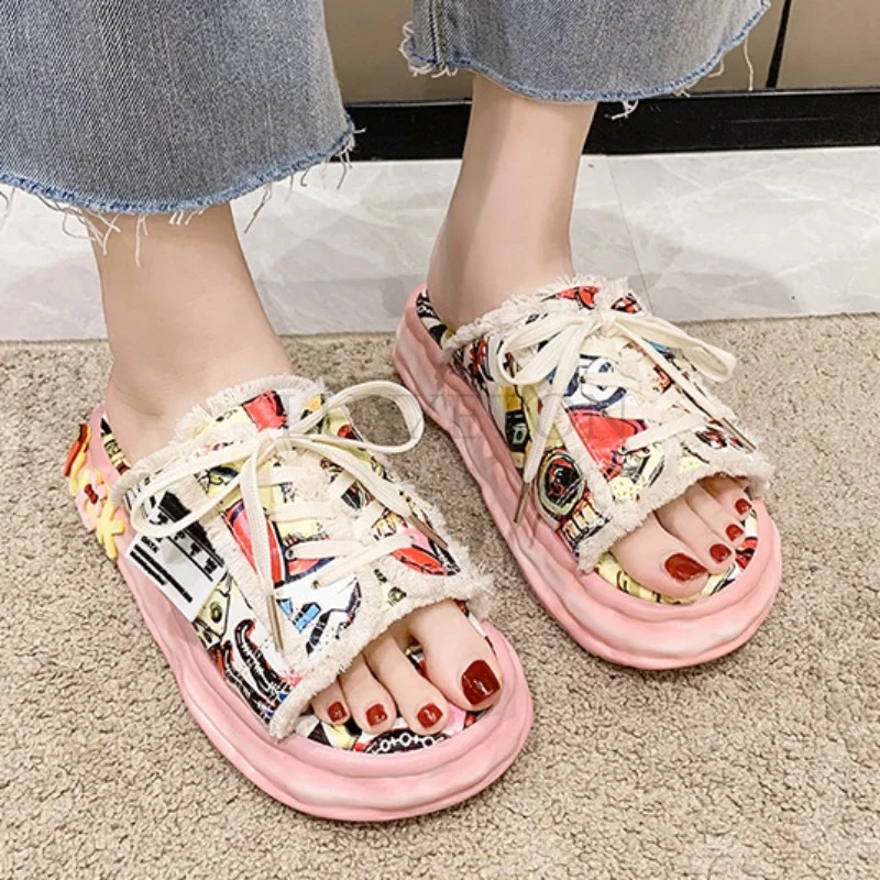 Summer Women Slippers Platform Shoes Mules Flip Flops Street Sandals Bear Sneakers Modern Slippers Flat Casual Shoes For Female